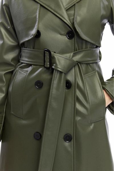 Jamila Long Leather Trench Coat with Double Pockets