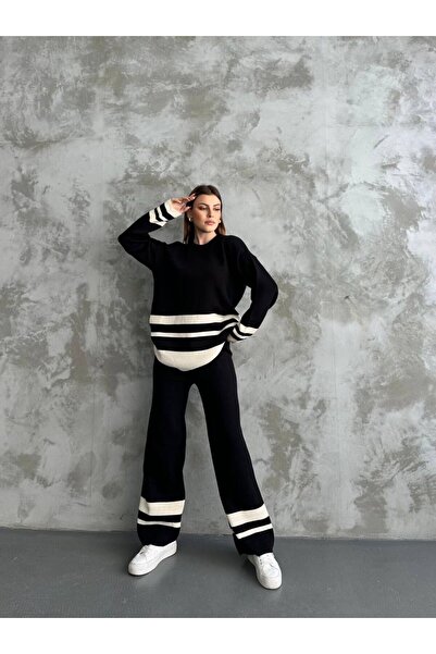 VOLT CLOTHİNG Women's Pants Stripe Knitwear Set