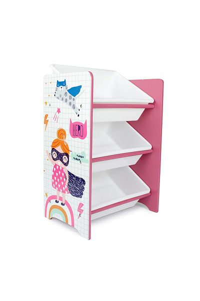 Home Canvas Super Girl Toy Storage 3Bins Organizer For Kids Play Room, Multicolor