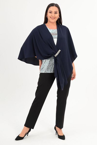 Trend42plus Stone Printed Woven Navy Blue Shawl Poncho