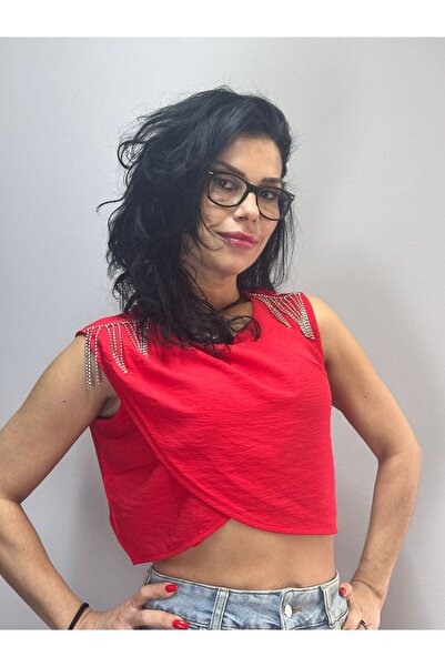 Gönülden Tasarım ЗІРКОН КАМІНЬ ПУШОК АПОЛЕТИ ЖІНОЧИЙ КРОП БЛУЗ