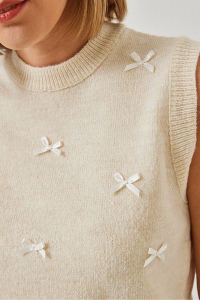 Bianco Lucci Sweter damski z kokardą 20246910