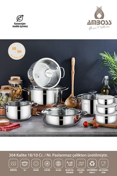Amboss 16 Pieces Cool Prime Stainless Steel Cookware Set & Steel Storage Container
