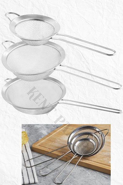 Kent Pazarı Set of 3 Strainers-Stainless Wire Strainer - Tea Strainer (6 Cm- 8 Cm- 10 cm) Milk Strainer