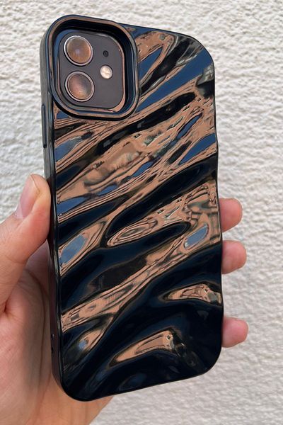 Vip Case كاميرا لامعة متوافقة مع هاتف iPhone 11 مع نمط تموج الماء الفاخر ثلاثي الأبعاد من السيليكون اللامع المتموج