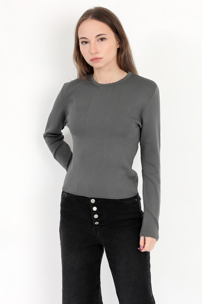 GİYSA Women's Smoked 100% Polyamide Stretchy Crew Neck Knitwear Body - 2002
