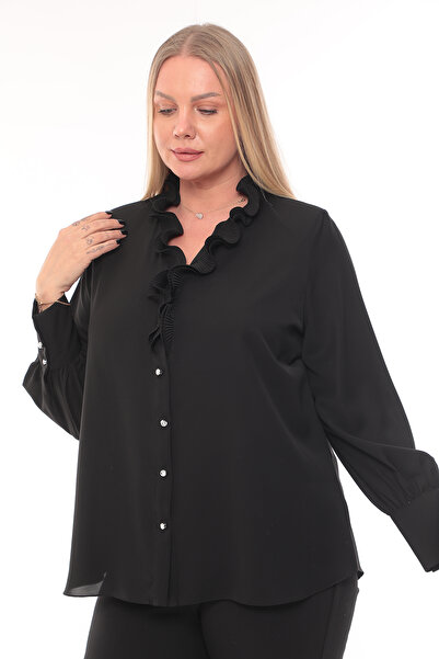 KİFAYET 22427 Yakası Frıfırlı Uzun Kol Jesika Gömlek (R) (A105)