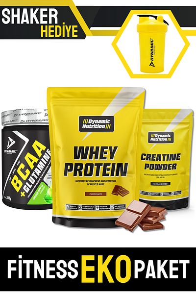 Dynamic Nutrition Fitness Eco Essential Package Chocolate - Green Apple - (Whey Protein Powder - Creatine - Bcaa+Glutamine)