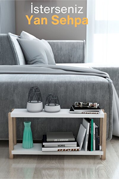 Jest Dekor Konsept Beril Beyaz Çok Amaçlı 2 Katlı Ahşap Banyo Rafı / Mutfak Rafı, Baharatlık, Organizer, Dekoratif Raf