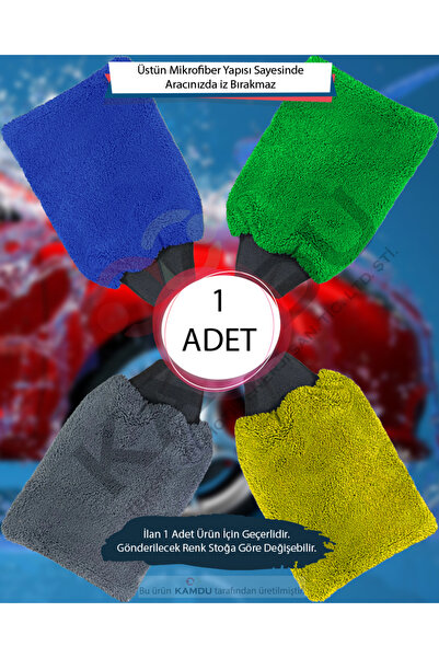 1 Adet Oto Yıkama Eldiveni, İçi Astarlı Süngerli, Cila Eldiveni, Mikrofiber Eldiven, Mikrofiber Bez