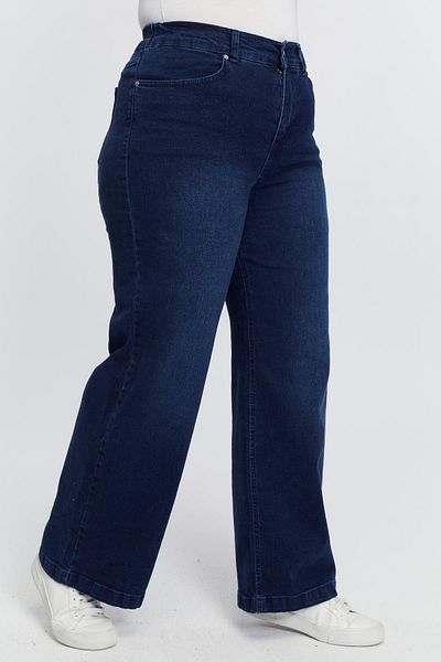 RMG Elastic Waist Wide Leg Plus Size Jeans Navy Blue