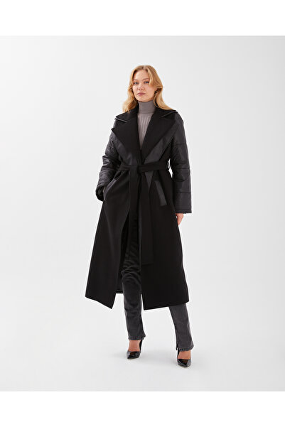 ŞEYDA ERTEM SİYAH YÜNLÜ KAŞE PUFFER UZUN KALIN MANTO