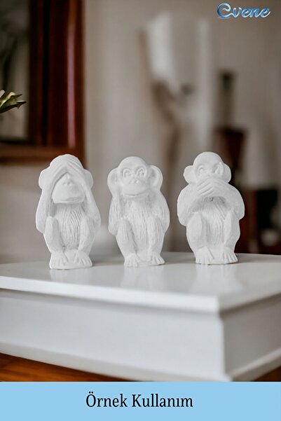 Evene Biblo Dekoratif Obje Heykel Üç Maymun Biblo Dekoratif Süs Eşyası Beyaz Model 32