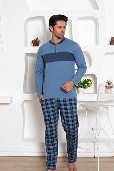 ALİMER Екологічний чоловічий піжамний комплект - Indigo з довгими рукавами з трикотажу 1185uy