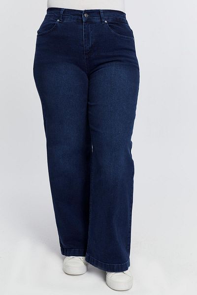RMG Elastic Waist Wide Leg Plus Size Jeans Navy Blue