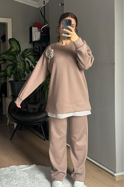 Qenz Σετ Hijab με λουλούδια βιζόν