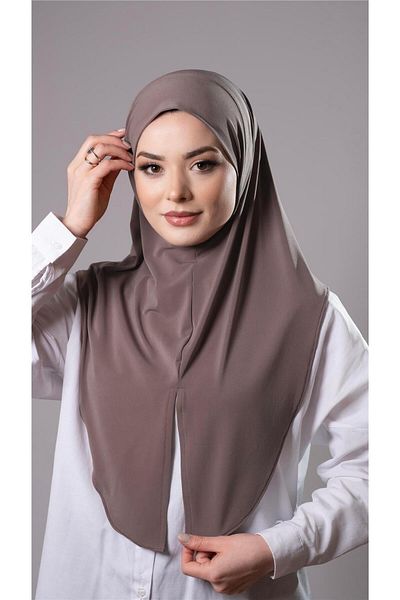 HÜRREM BONE Βιζόν Πρακτικό έτοιμο κουμπωτό μαντήλι Hijab Sandy ύφασμα με σκίσιμο απλό Hijab 2310_10