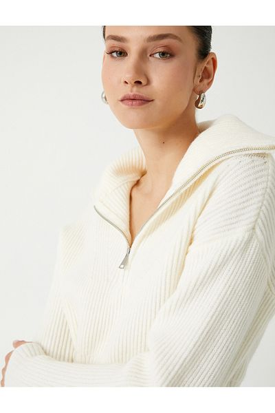 Koton Half Zip Knitwear Sweater Stand Collar Ribbed Soft Textured Long Sleeve