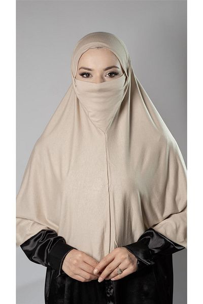 HÜRREM BONE Μπεζ Πρακτικό έτοιμο μαντήλι Hijab βισκόζη με ελαστική πέπλο στην πλάτη 2112_12