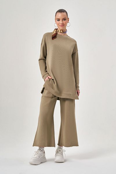 Mizalle Basic Knitted Green Sweatshirt