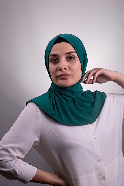 HÜRREM BONE وشاح حجاب متشابك عملي وجاهز زمرد قماش رملي مع أزرار كبس في الخلف ...