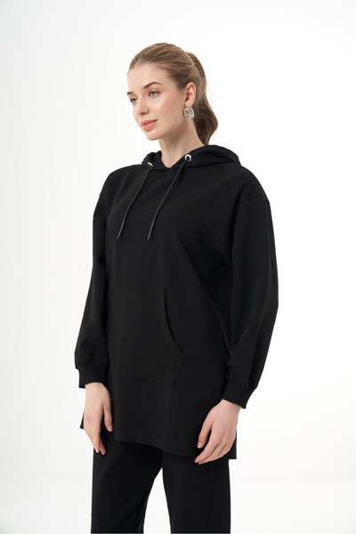 Mizalle Kanguru Cepli Siyah Sweatshirt