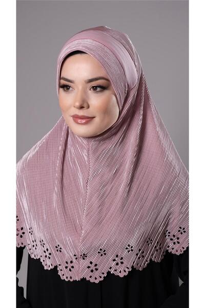 HÜRREM BONE وشاح حجاب متشابك عملي بنفسجي قماش فوكورو مطوي زهرة منقوشة قطع ليزر 1829_21