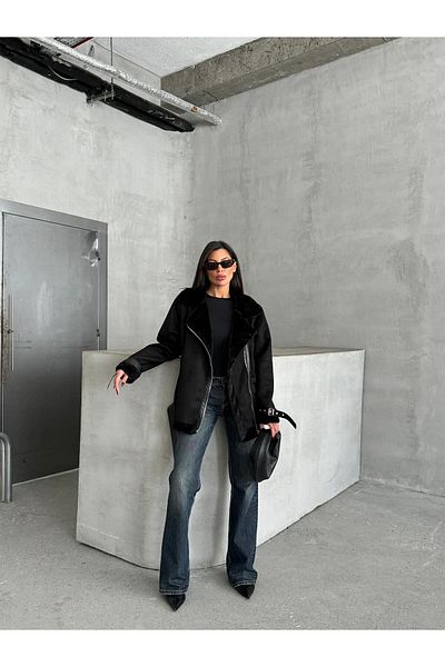Le'amore Black Fur Biker Coat