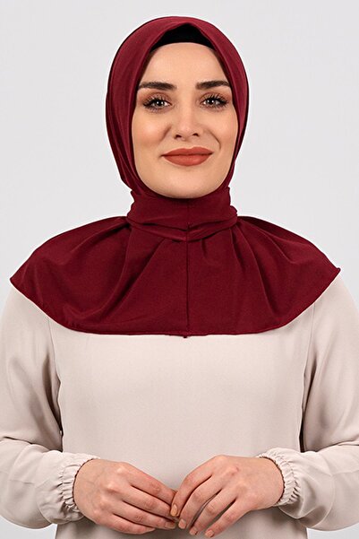 HÜRREM BONE وشاح حجاب متشابك عملي جاهز باللون الأحمر الداكن من القماش الرملي ...