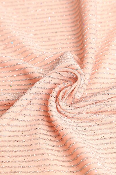 Kumaş Deposu Ασημί μεταλλικό ριγέ πλεκτό ύφασμα βραδινό φόρεμα