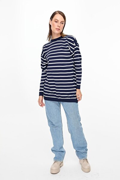 accort Çizgili Basic Triko Tunik-LACI