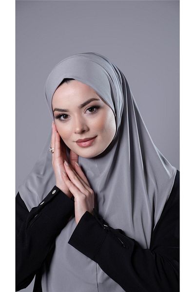 HÜRREM BONE Γκρι Πρακτικό έτοιμο μαντήλι Hijab με άμμο ύφασμα απλό Hijab 2308_15