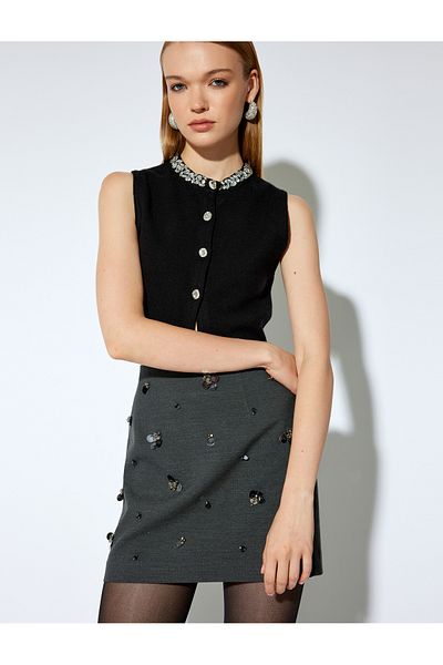 Koton X Melis Ağazat - Sequin Sequin Detailed Stoned A-Line Mini Skirt