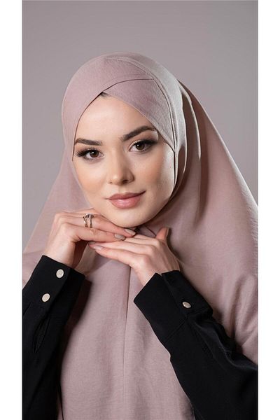 HÜRREM BONE Μπεζ Πρακτικό έτοιμο στο χέρι μαντήλι Hijab Βαμβακερό ύφασμα τζαζ μονής στρώσης σταυρός Hijab 2305_12