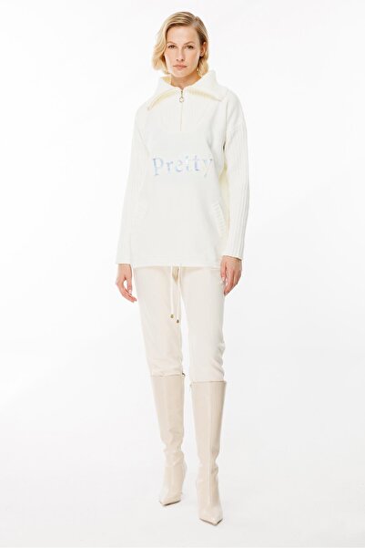 accort Baskı Detaylı Sweat Triko-EKRU