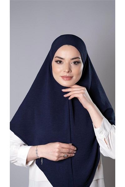 HÜRREM BONE Navy Blue Practical Ready-Made Hijab Κασκόλ Aerobin Ύφασμα απλό Hijab 2309_02