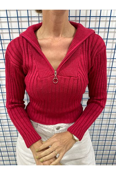 Cherry Butik Crop Sweater with Zipper