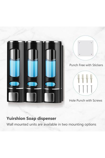 Sea Home 3 Pcs Black Liquid Soap Dispenser Plastic 400 ml Shower Gel Shampoo Bottle, Hospital, Bathroom, Kitchen M-52