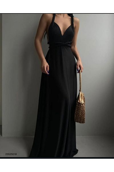 neslihansarıca Black Dress,Black Tie Back Low-Cut Black Dress