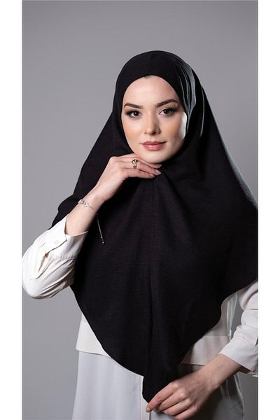 HÜRREM BONE Μαύρο Πρακτικό έτοιμο κουμπωτό μαντήλι Hijab Βαμβακερό ύφασμα τζαζ απλό Hijab 2306_01