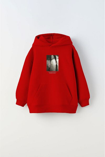 The Champ Clothing Червен унисекс детски суитшърт с качулка, щампа от полар