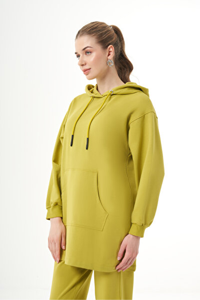 Mizalle Kanguru Cepli Yeşil Sweatshirt