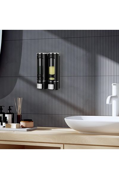 Sea Home 2Pcs Black 400ml Soap Dispenser Wall Mounted Transparent Liquid Plastic and Kitchen Bathroom Bottle M-52