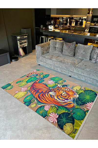 Rugs Modern Halı Yılmaz Koleksiyonu Çok Renkli Gölde Lotus Çiçekleri ve Kapla...