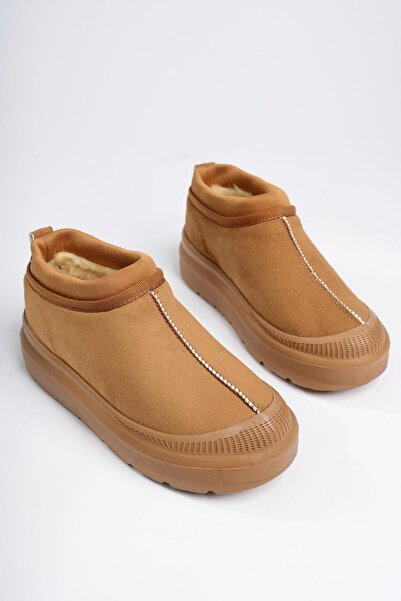 MUGGO Luuq Garantili Kadın Kalın Taban Içi Tüylü Günlük Mini Yarım Bot