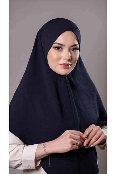 HÜRREM BONE Navy Blue Practical Ready-Made Hijab Κασκόλ Aerobin Υφασμάτινο Σταυρό Hijab 2307_02