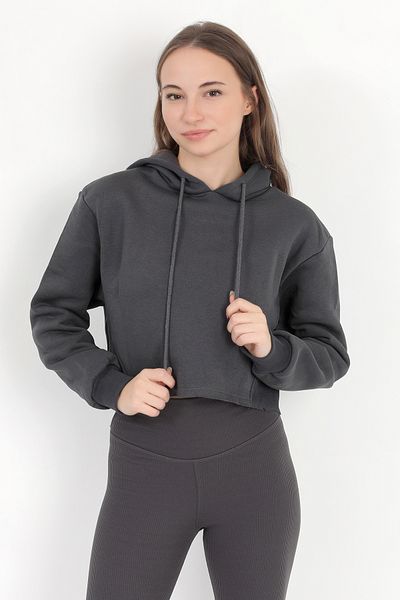 GİYSA Smoked Hooded Oversize Crop Sweatshirt - Rib Detail, Women'S, Hoodie - 2543