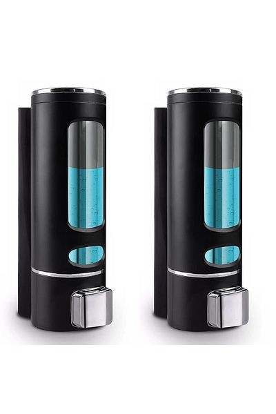 Sea Home 2 Pieces Black 400 ml Wall Mounted Manual Soap Dispenser Bathroom, Kitchen Hand Liquid Shampoo Shower Gel M-52