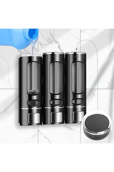 Sea Home 3Pcs Black 400ml Soap Dispenser Wall Mounted Transparent Liquid Plastic and Kitchen Bathroom Bottle M-52