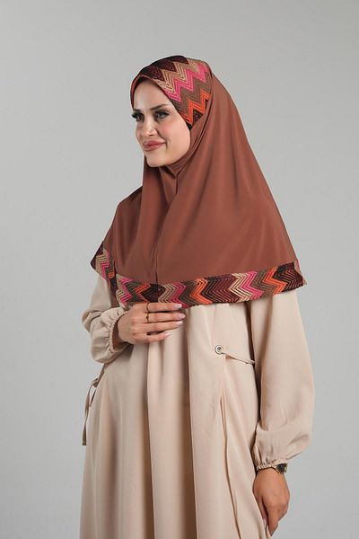 HÜRREM BONE Πρακτικό έτοιμο κασκόλ Hijab Tan - Διχτυωτό με μοτίβο σε άμμο 2401_33